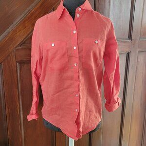 Coral Linen Button-Up Long Sleeve Shirt By Carry Back - Size 4
